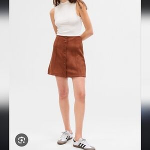 Tan Suede Mini Skirt with Button Detail
